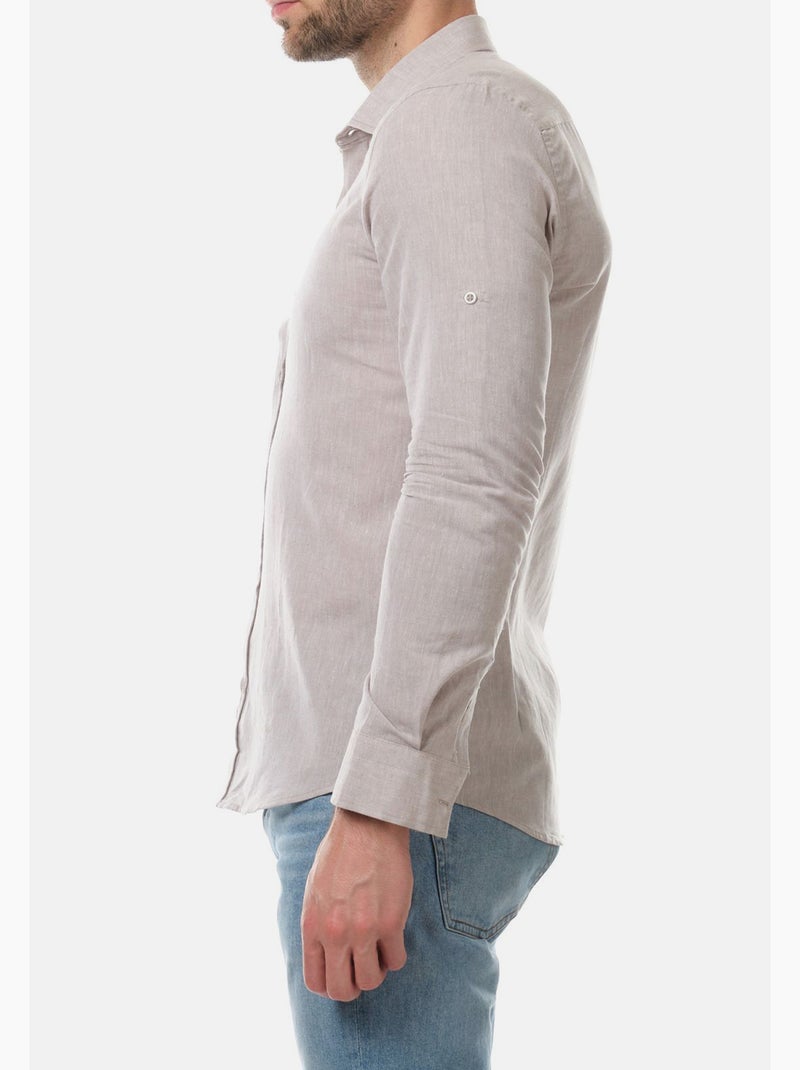 Chemise manches longues en lin Marron - Kiabi