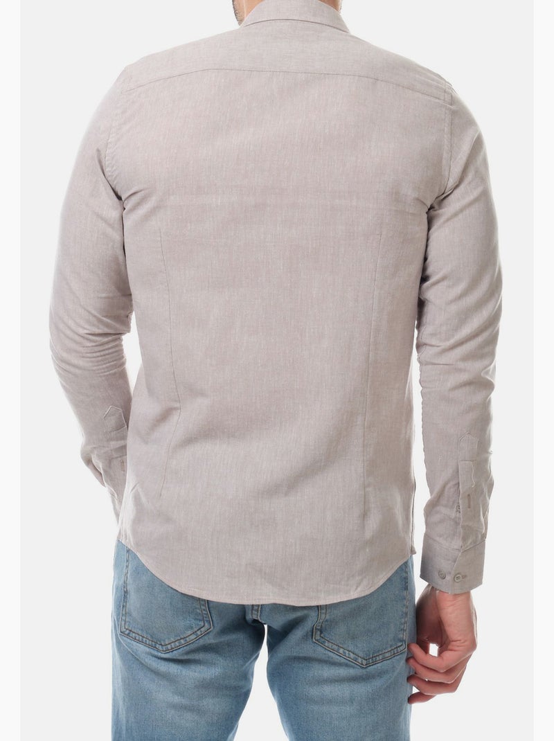 Chemise manches longues en lin Marron - Kiabi