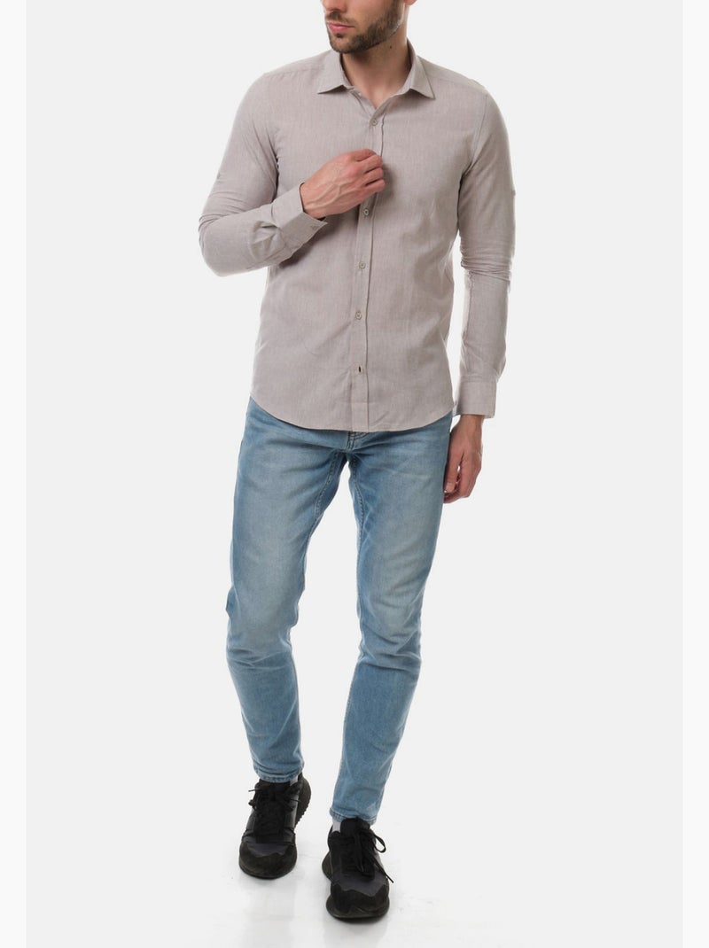 Chemise manches longues en lin Marron - Kiabi