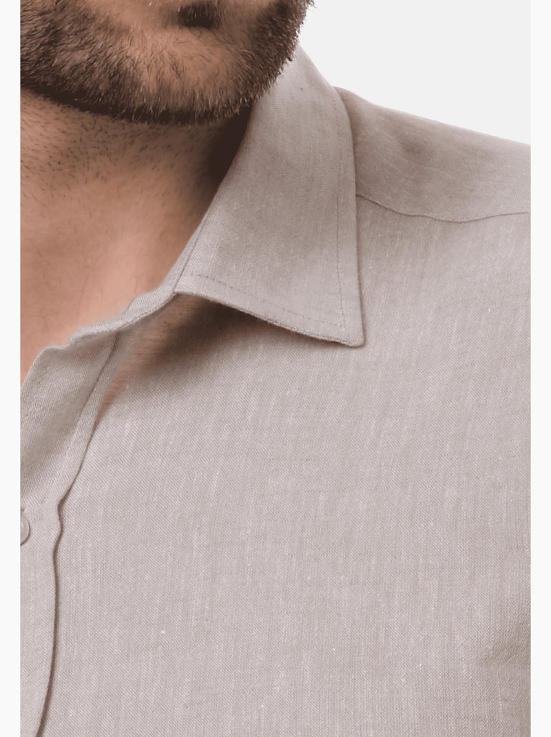 Chemise manches longues en lin Marron - Kiabi