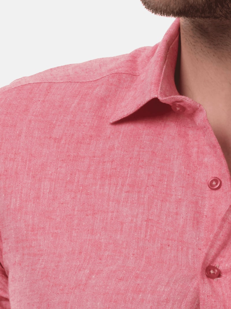 Chemise manches longues en lin Rouge - Kiabi