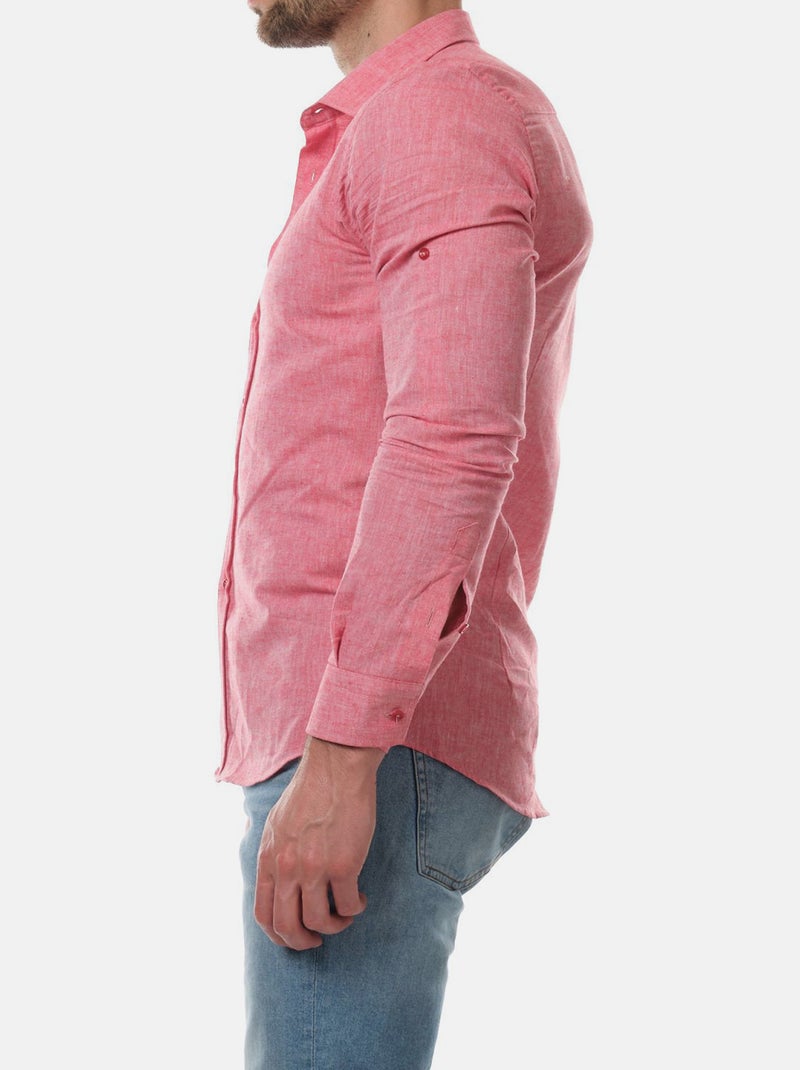 Chemise manches longues en lin Rouge - Kiabi