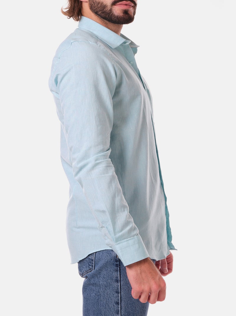 Chemise manches longues en lin Vert - Kiabi