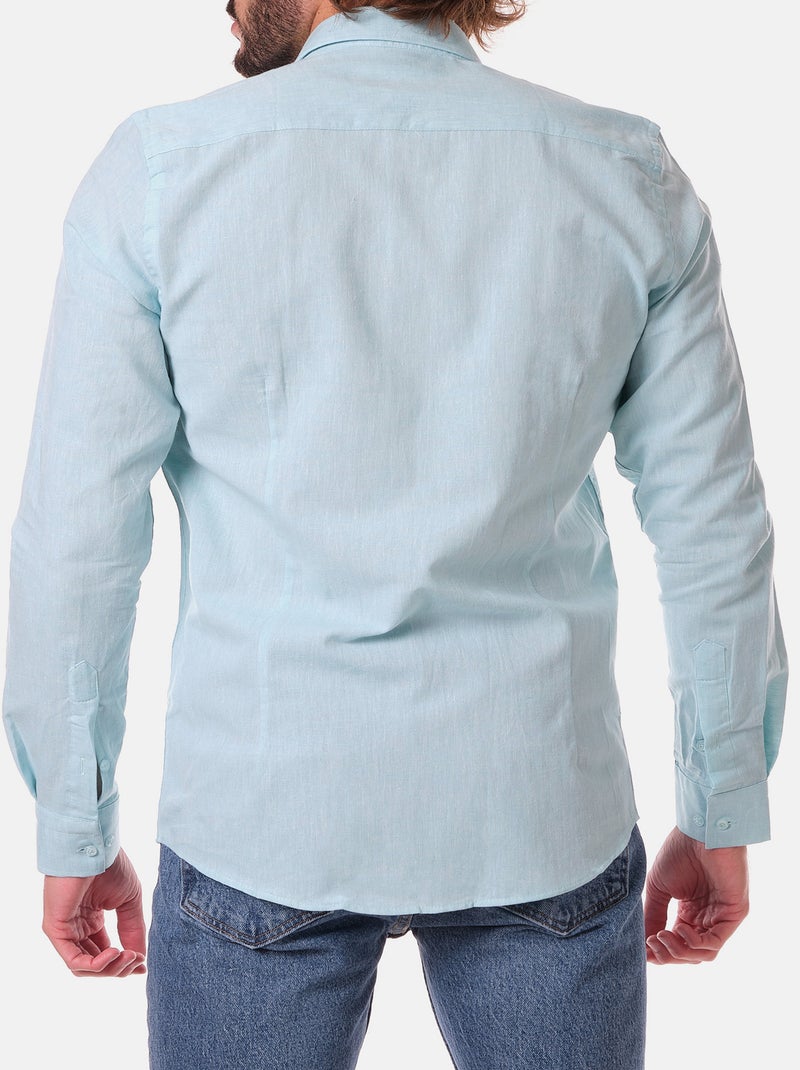 Chemise manches longues en lin Vert - Kiabi