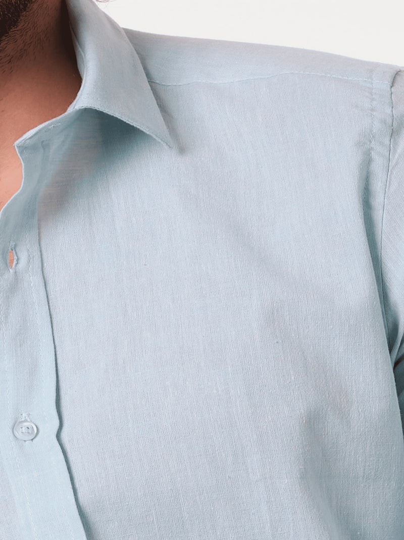 Chemise manches longues en lin Vert - Kiabi