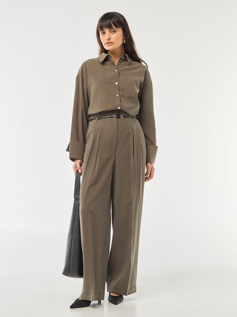 Chemise manches longues fluide Kaki - Kiabi