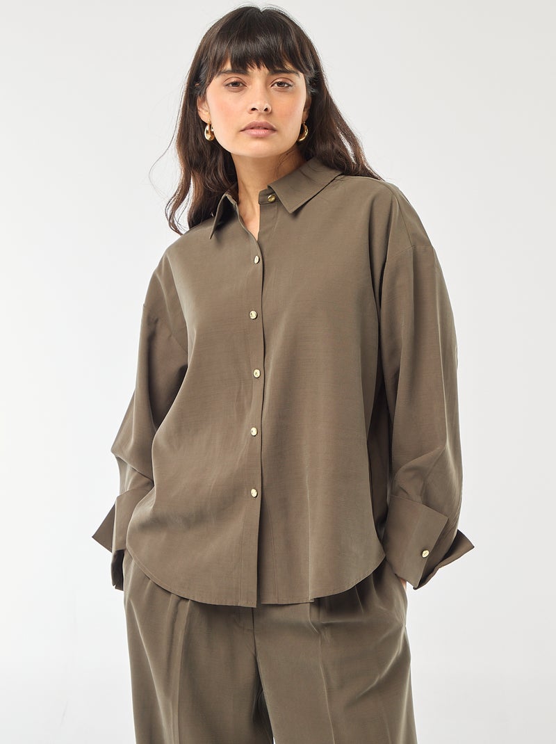 Chemise manches longues fluide Kaki - Kiabi