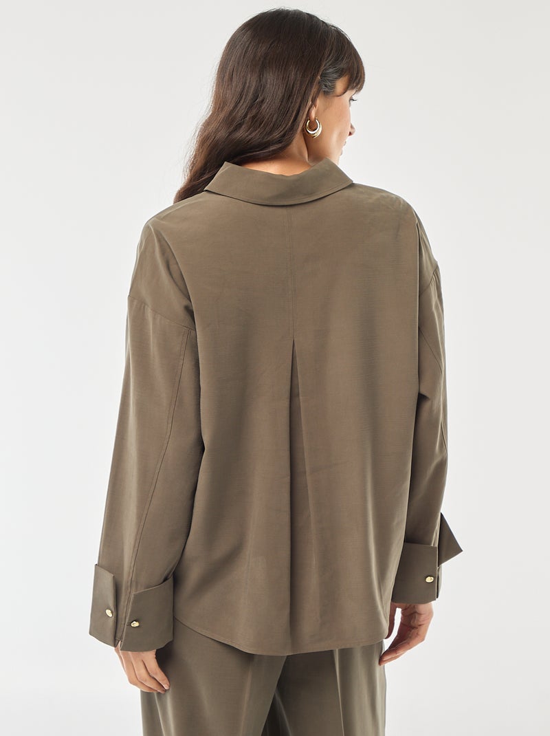 Chemise manches longues fluide Kaki - Kiabi