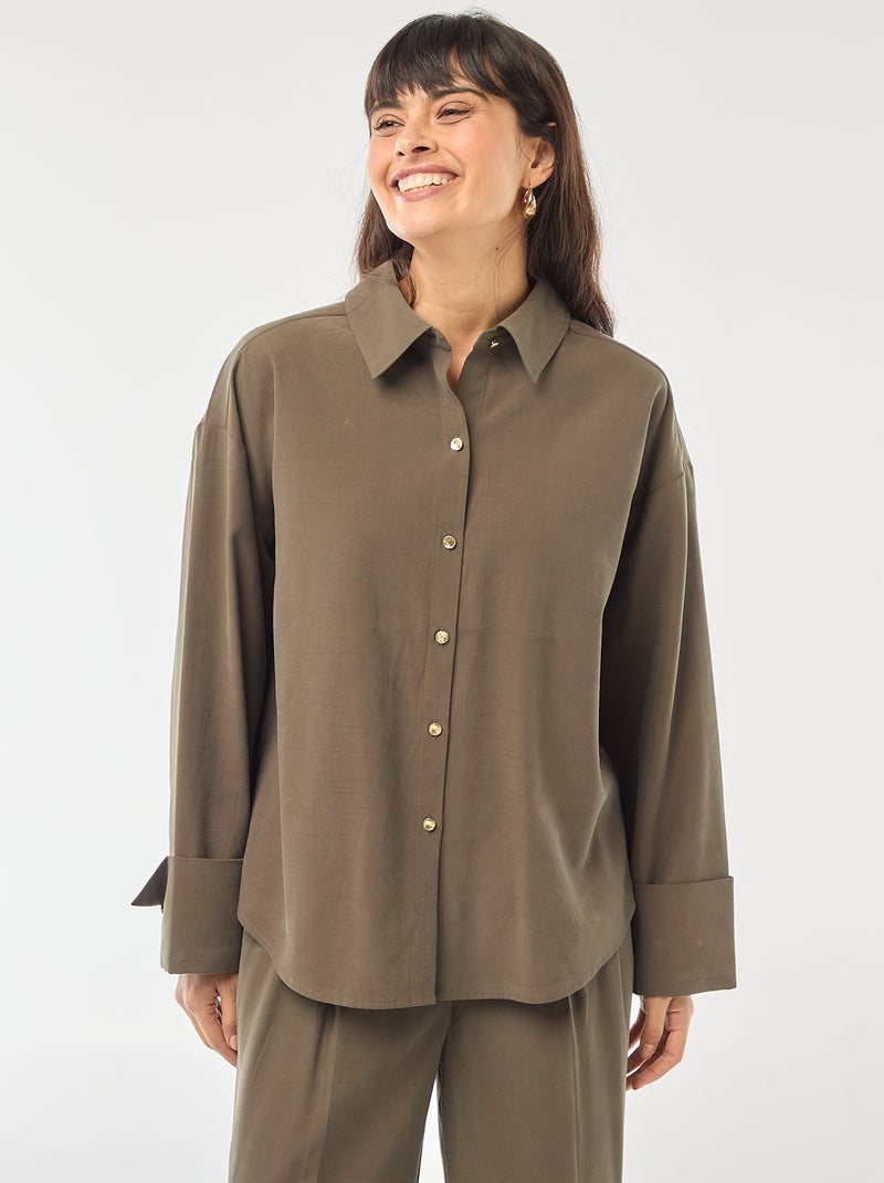 Chemise manches longues fluide Kaki - Kiabi