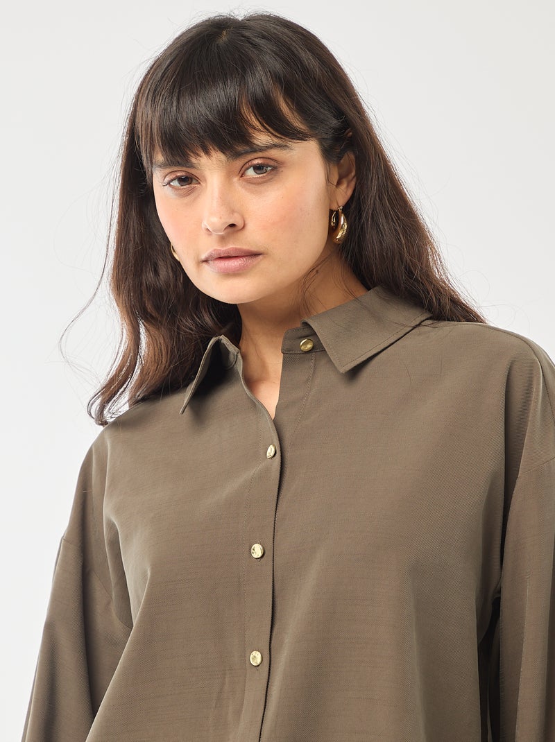 Chemise manches longues fluide Kaki - Kiabi