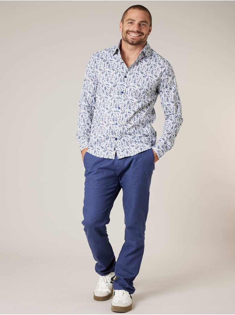 Chemise manches longues homme en coton
 'Deeluxe' Bleu marine - Kiabi