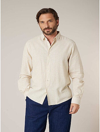 Chemise manches longues homme en lin à légères rayures 'Deeluxe'