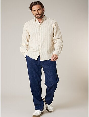 Chemise manches longues homme en lin à légères rayures 'Deeluxe'