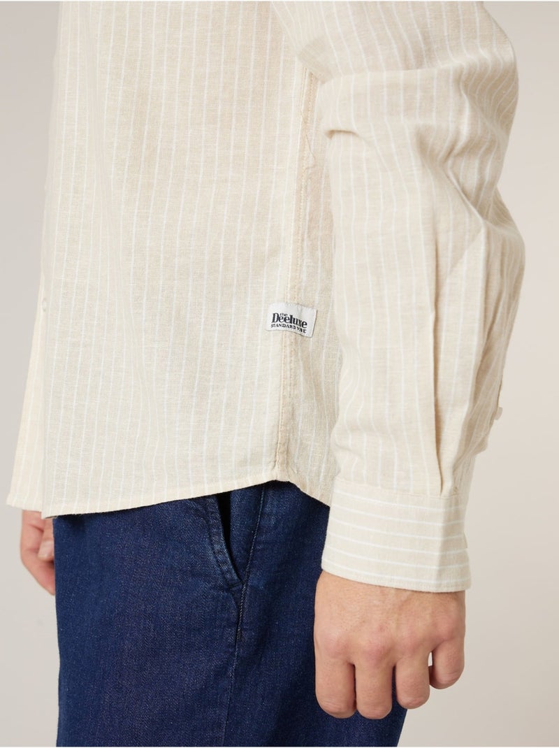 Chemise manches longues homme en lin à légères rayures 'Deeluxe' Beige coquille - Kiabi