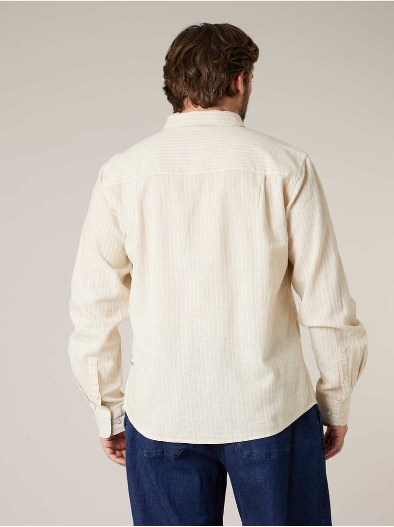 Chemise manches longues homme en lin à légères rayures 'Deeluxe' Beige coquille - Kiabi