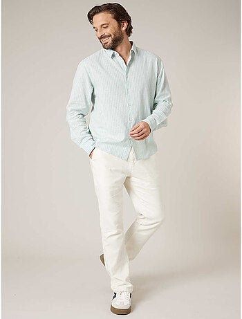 Chemise manches longues homme en lin à légères rayures 'Deeluxe'