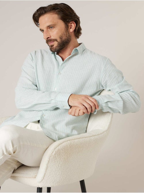 Chemise manches longues homme en lin à légères rayures 'Deeluxe' - Kiabi