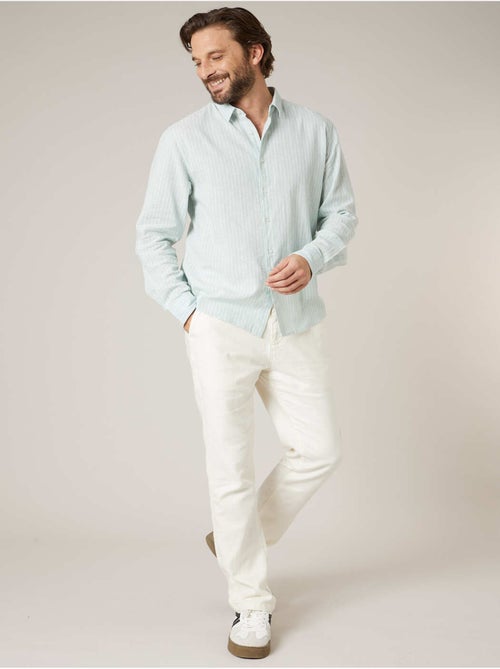 Chemise manches longues homme en lin à légères rayures 'Deeluxe' - Kiabi