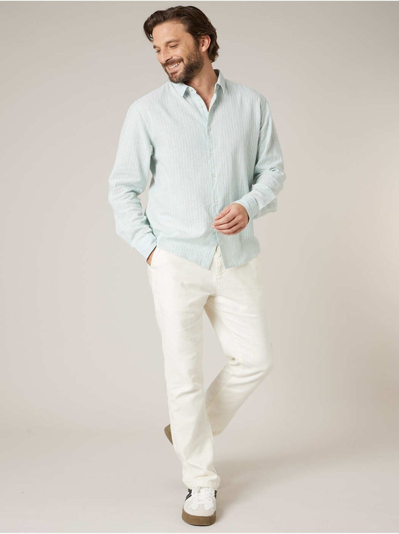 Chemise manches longues homme en lin à légères rayures 'Deeluxe' Bleu clair - Kiabi