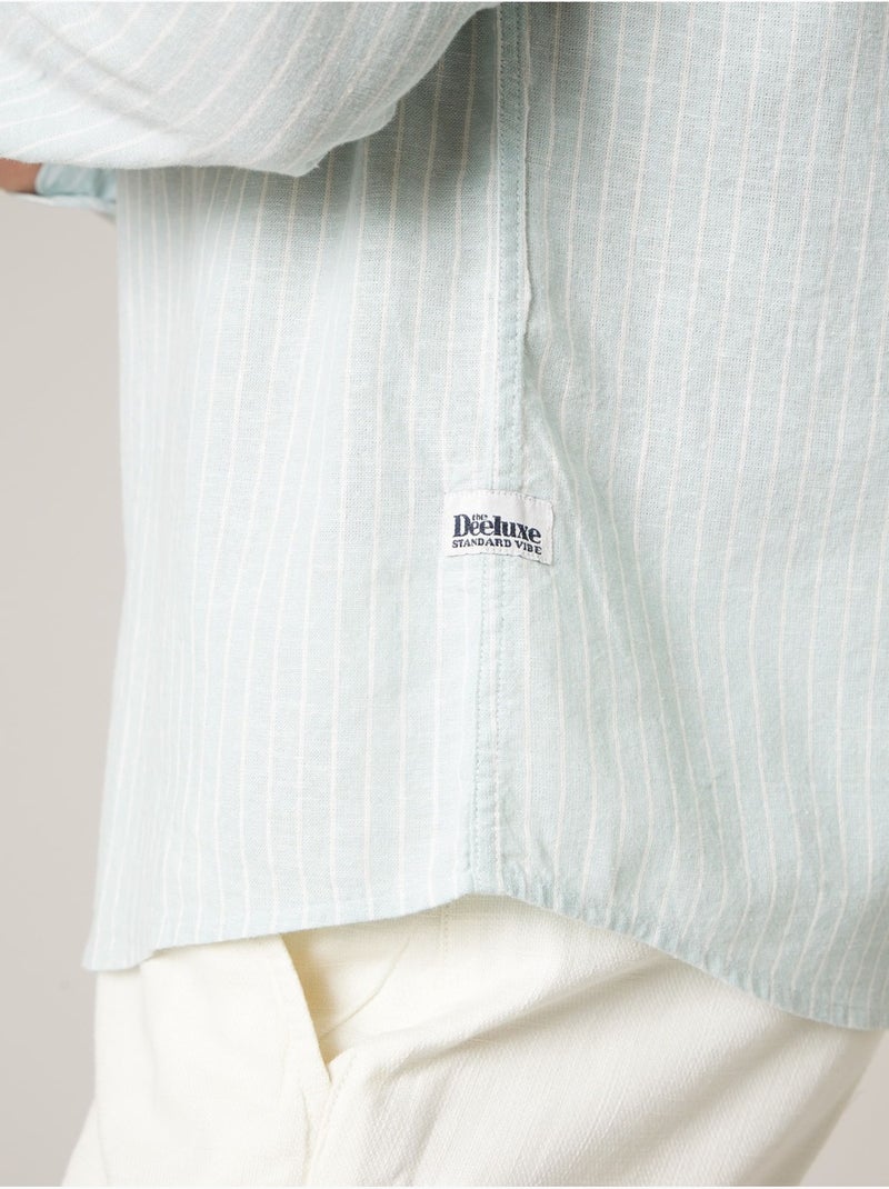 Chemise manches longues homme en lin à légères rayures 'Deeluxe' Bleu clair - Kiabi