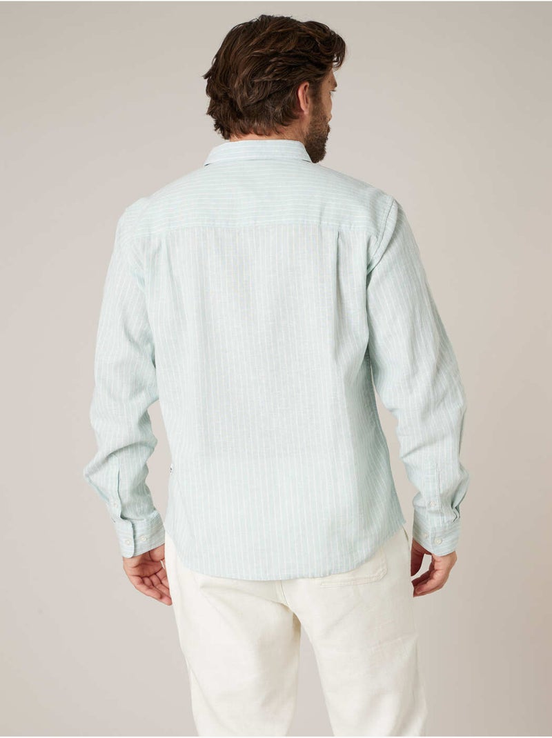 Chemise manches longues homme en lin à légères rayures 'Deeluxe' Bleu clair - Kiabi