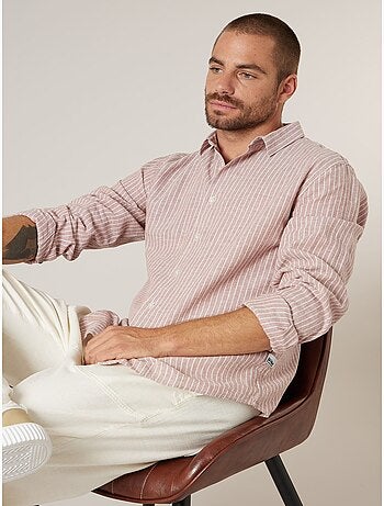 Chemise manches longues homme en lin à légères rayures 'Deeluxe'