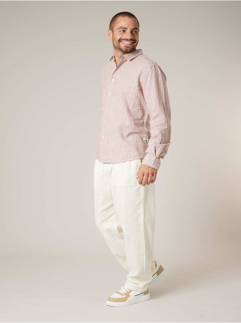 Chemise manches longues homme en lin à légères rayures 'Deeluxe' Rose clair - Kiabi