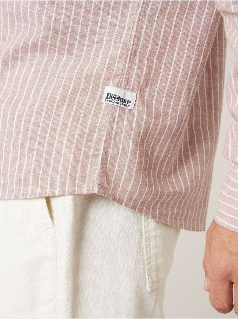 Chemise manches longues homme en lin à légères rayures 'Deeluxe' Rose clair - Kiabi