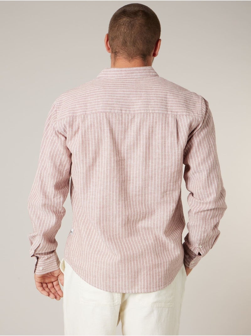 Chemise manches longues homme en lin à légères rayures 'Deeluxe' Rose clair - Kiabi