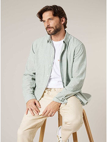 Chemise manches longues homme en lin à légères rayures 'Deeluxe'
