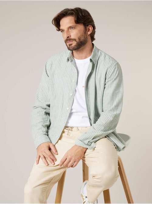 Chemise manches longues homme en lin à légères rayures 'Deeluxe' - Kiabi