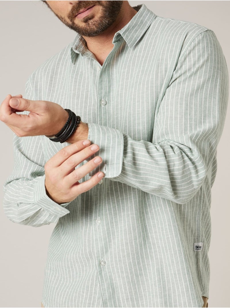 Chemise manches longues homme en lin à légères rayures 'Deeluxe' Vert tilleul - Kiabi