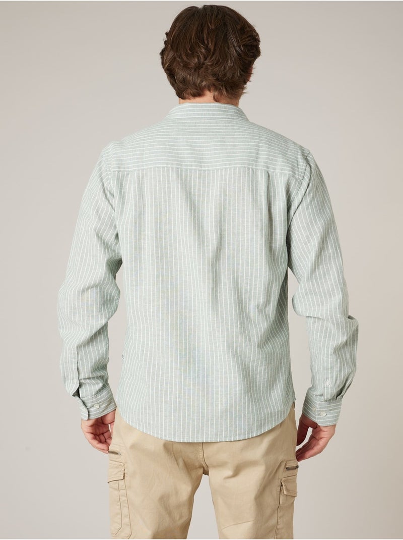 Chemise manches longues homme en lin à légères rayures 'Deeluxe' Vert tilleul - Kiabi