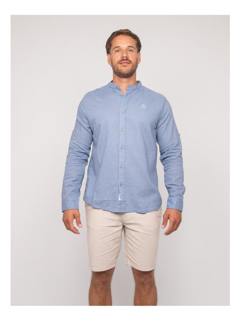 Chemise manches longues lin DUCHERO Bleu - Kiabi