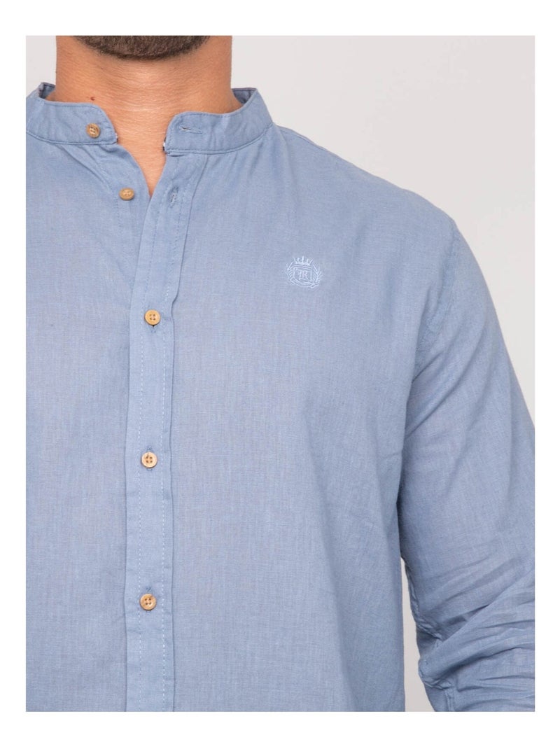 Chemise manches longues lin DUCHERO Bleu - Kiabi
