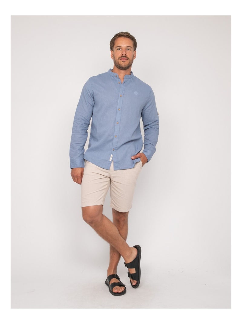 Chemise manches longues lin DUCHERO Bleu - Kiabi