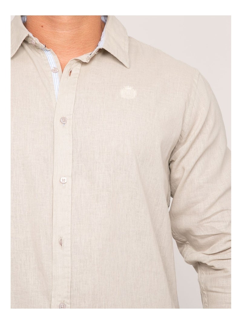 Chemise manches longues lin DUMOLAK Beige - Kiabi