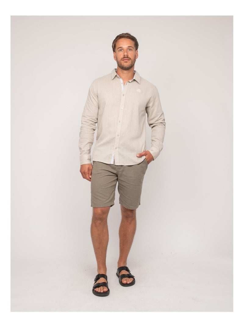 Chemise manches longues lin DUMOLAK Beige - Kiabi