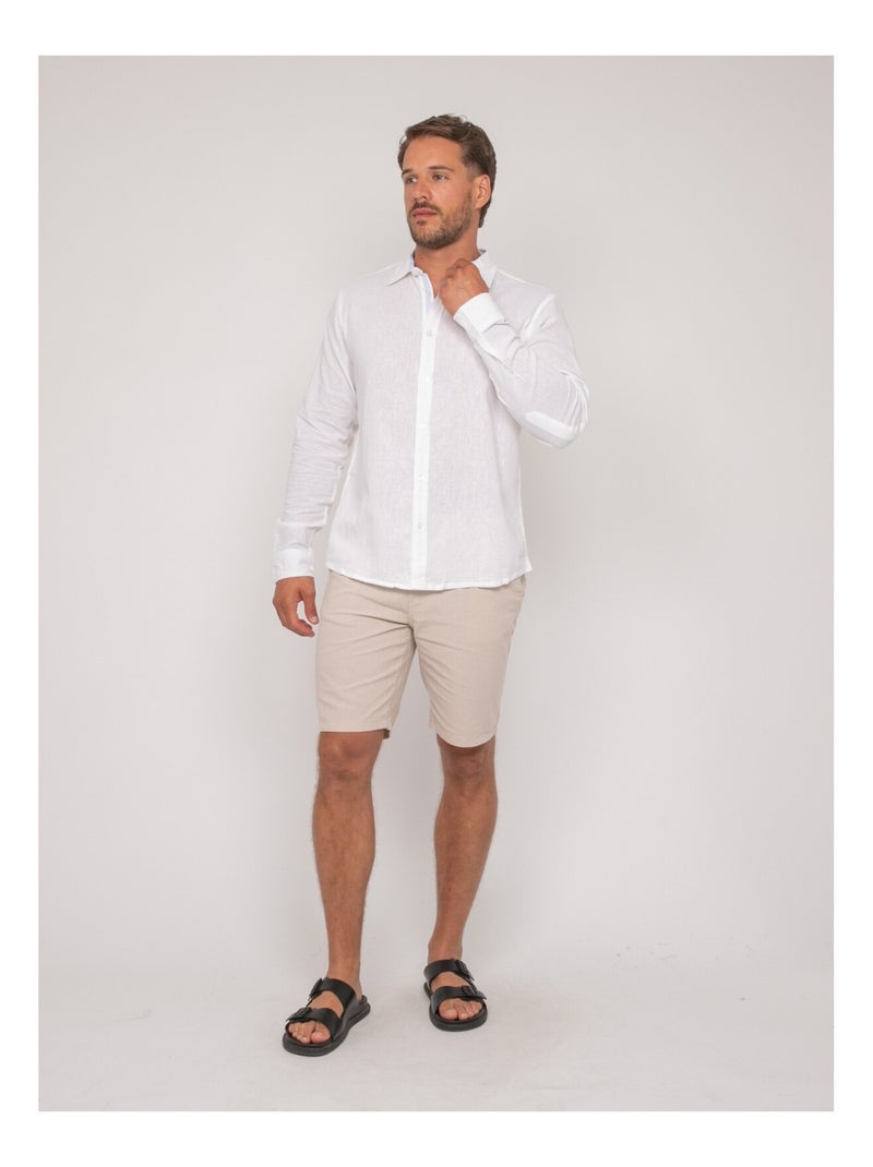 Chemise manches longues lin DUMOLAK Blanc - Kiabi