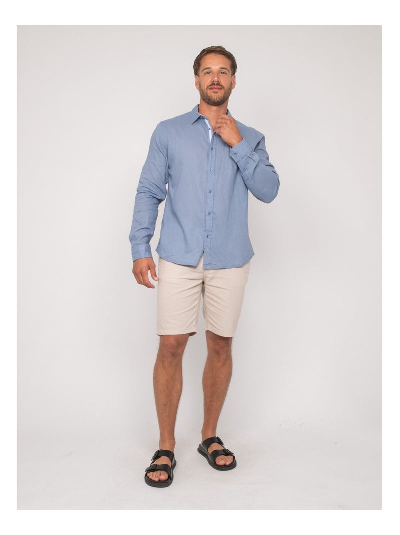 Chemise manches longues lin DUMOLAK Bleu - Kiabi