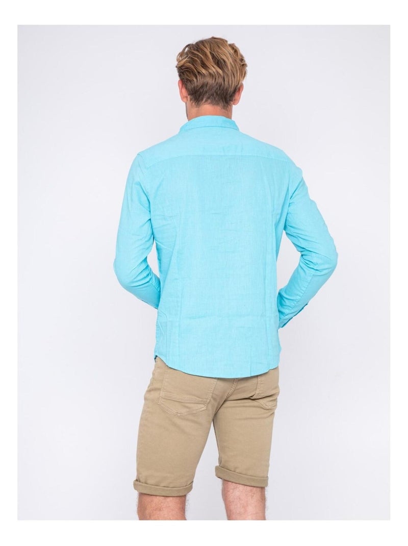 Chemise manches longues lin et coton DALICOT Bleu turquoise - Kiabi