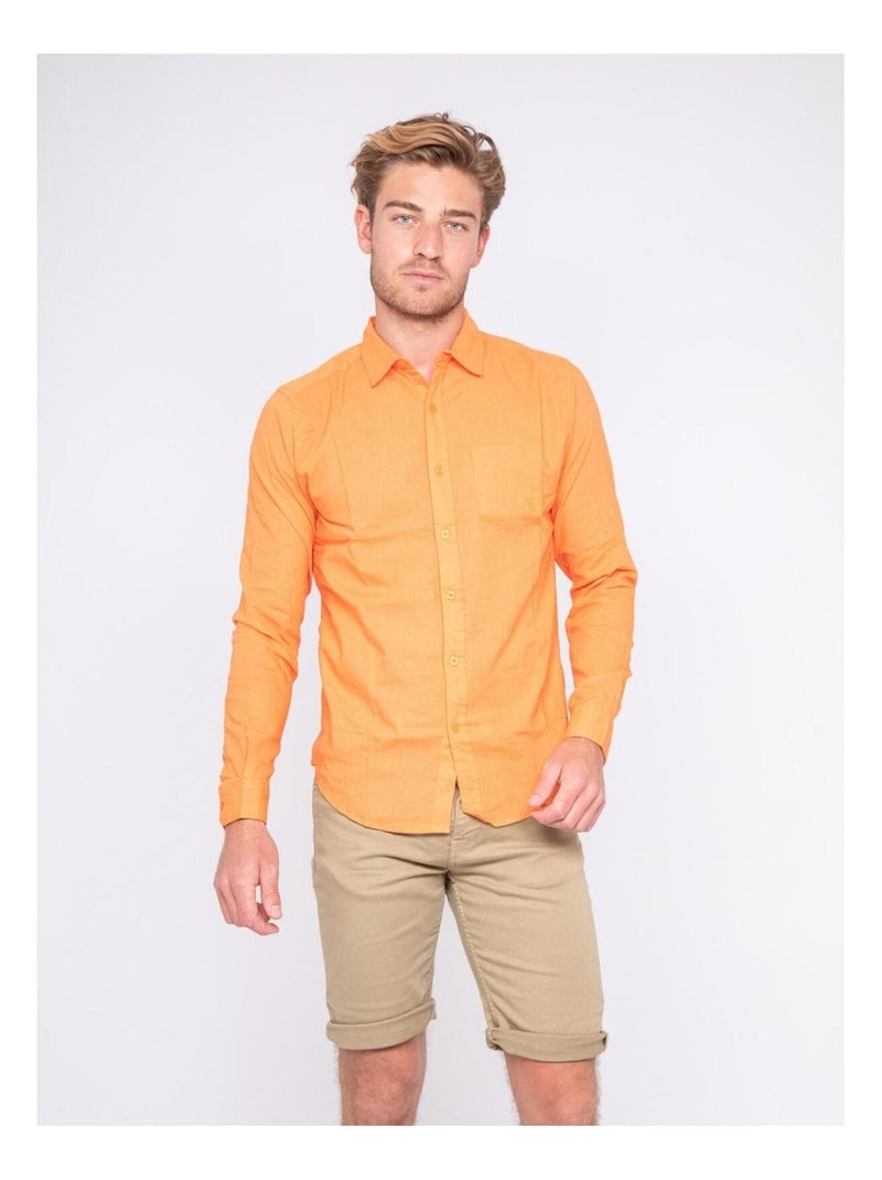 Chemise manches longues lin et coton DALICOT Orange - Kiabi