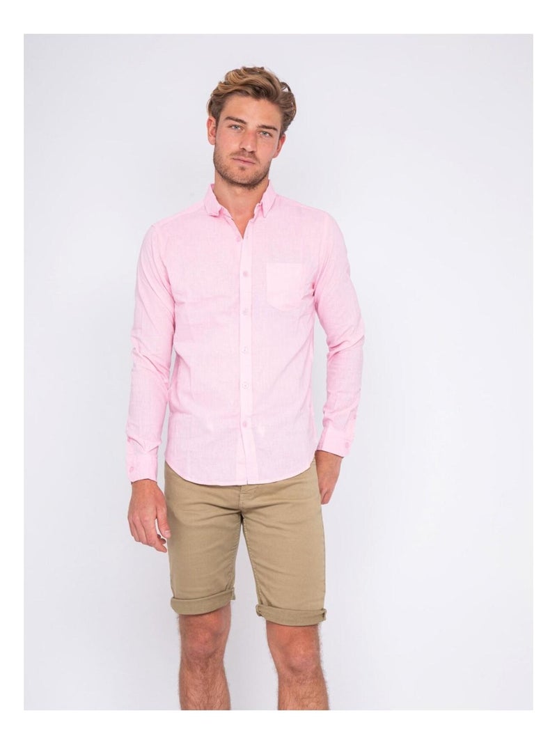 Chemise manches longues lin et coton DALICOT Rose - Kiabi