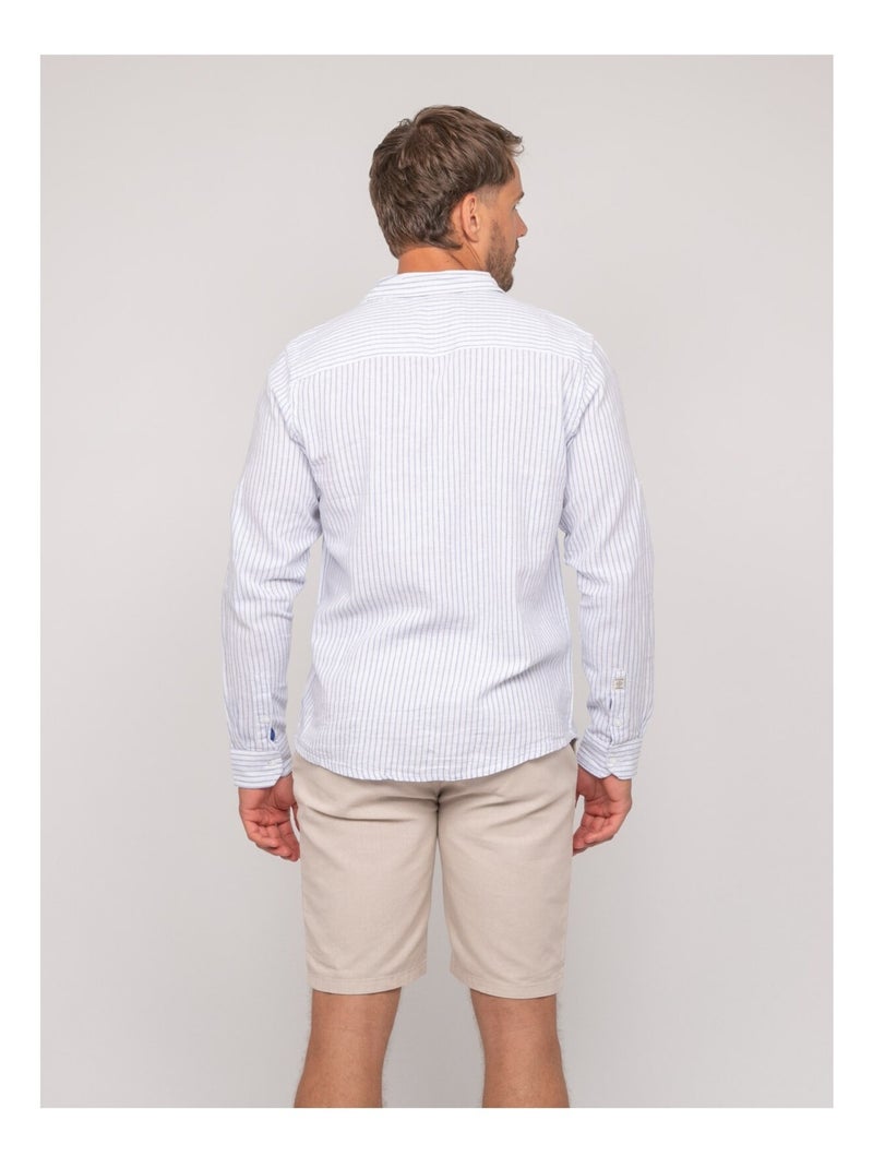 Chemise manches longues lin rayures DUPLAYA Bleu - Kiabi