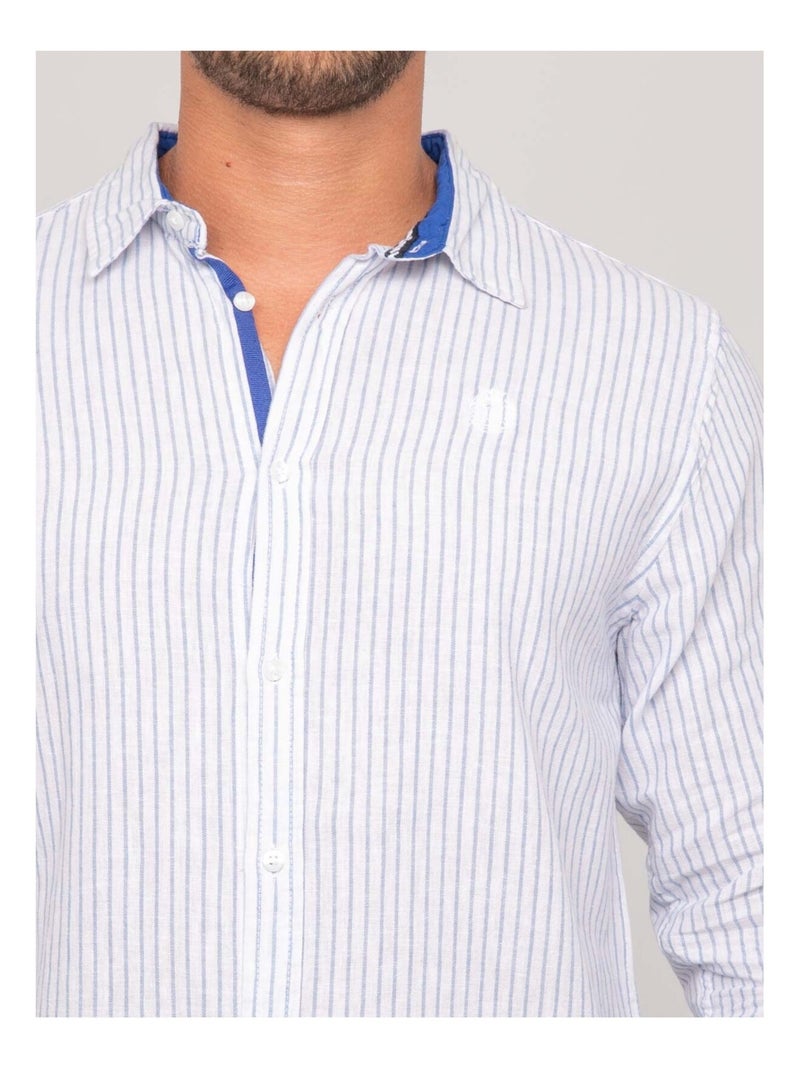 Chemise manches longues lin rayures DUPLAYA Bleu - Kiabi