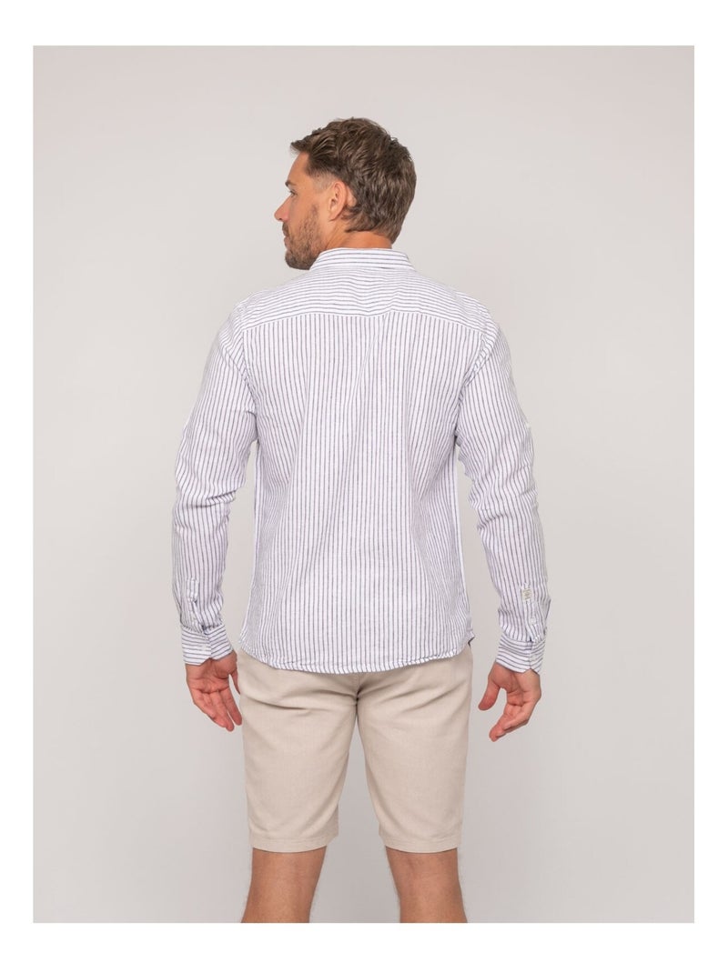 Chemise manches longues lin rayures DUPLAYA Bleu marine - Kiabi