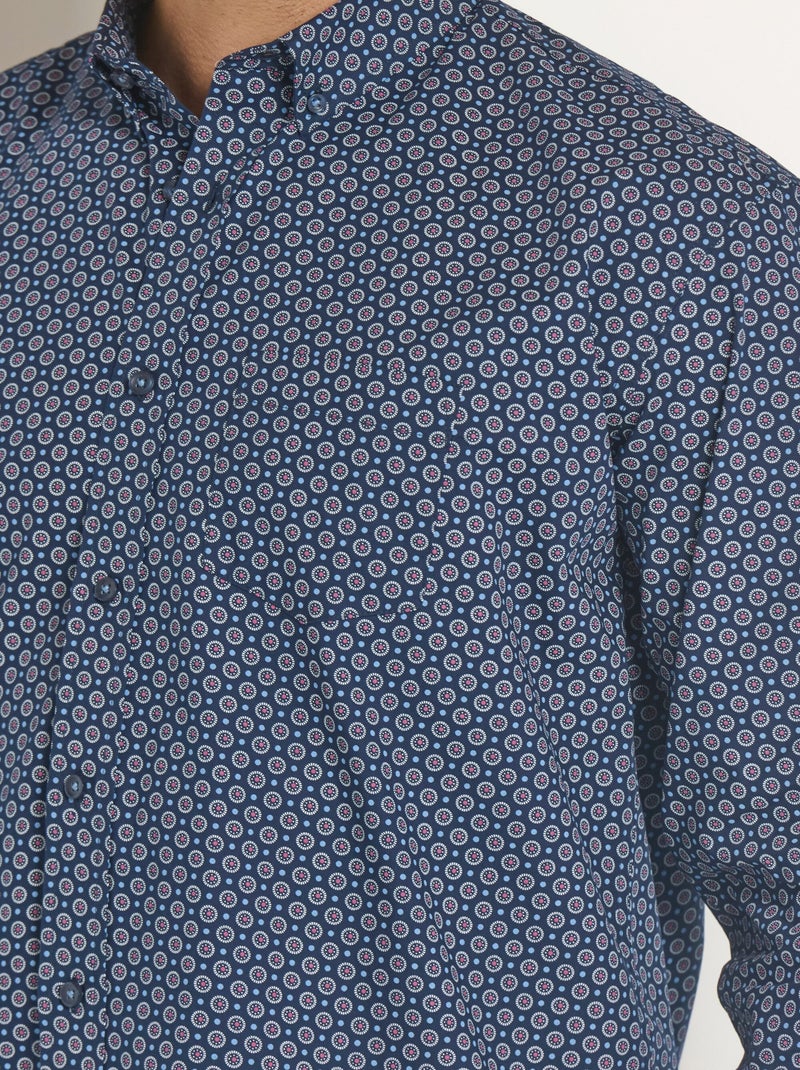 Chemise manches longues motif géométrique Bleu marine - Kiabi