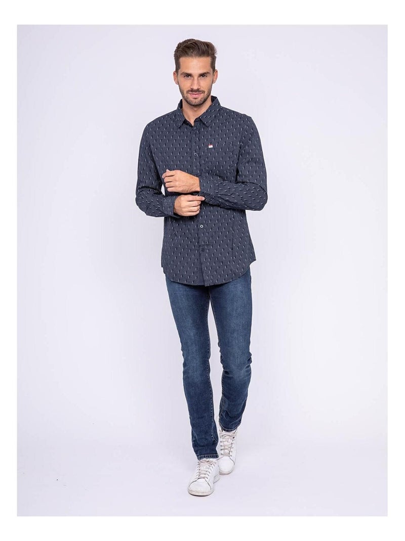Chemise manches longues motifs TEMPO Bleu marine - Kiabi