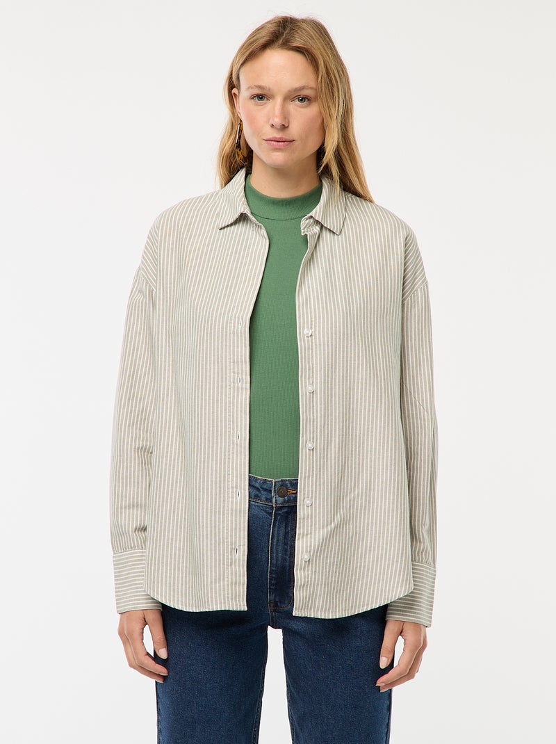 Chemise manches longues oxford Kaki - Kiabi