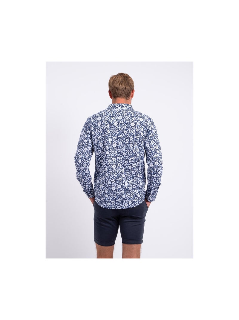 Chemise manches longues pur coton motifs DELVILLE Bleu marine - Kiabi